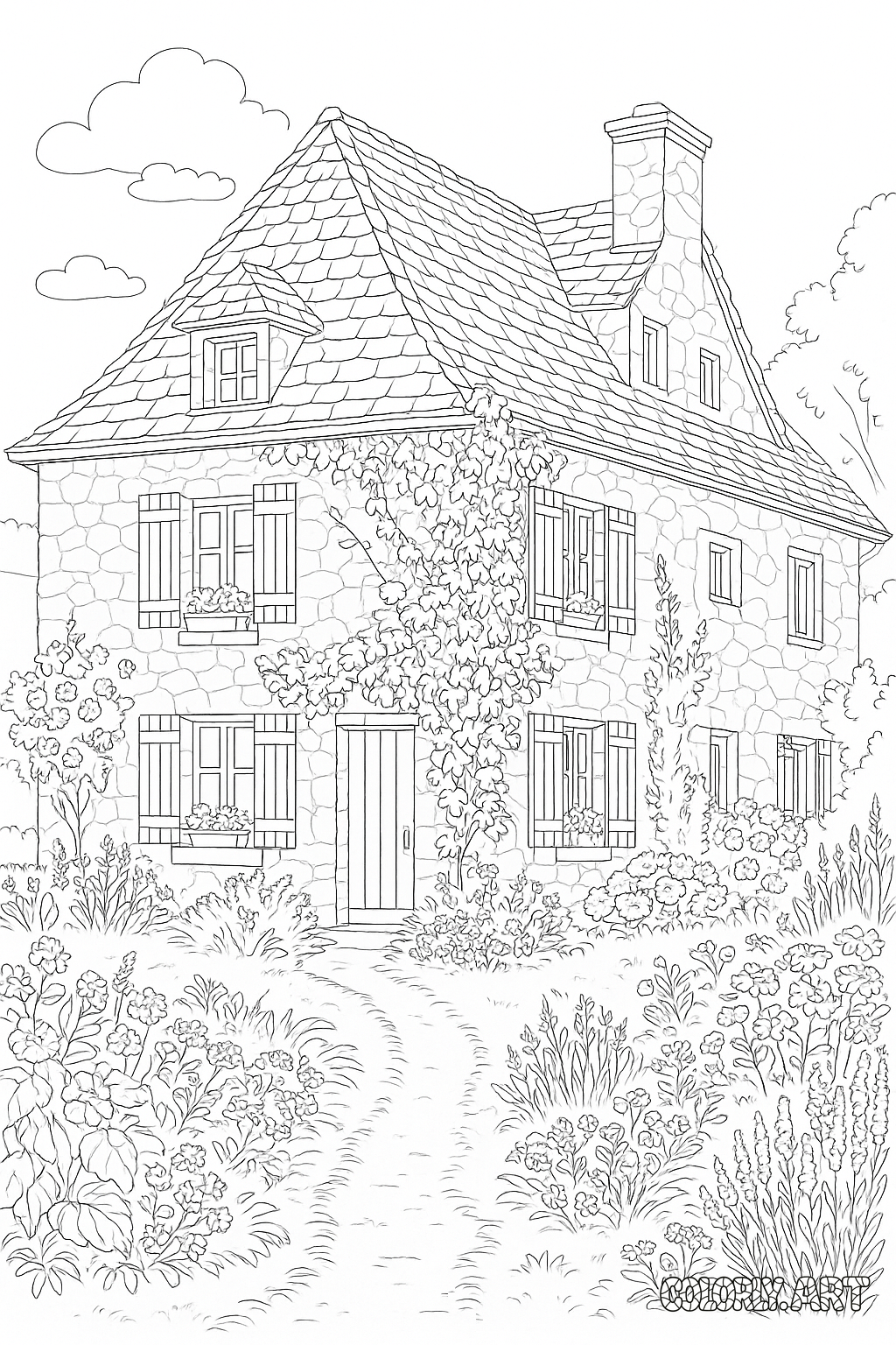 Coloring Book Cottage    2 Coloring Book Page Coloring Scene Image Colorly.art 